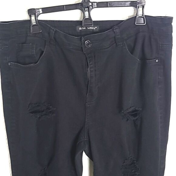 Blue Savvy Black Ripped Straight Leg Jeans, Fringe Hem, Size 20 - Picture 1 of 10